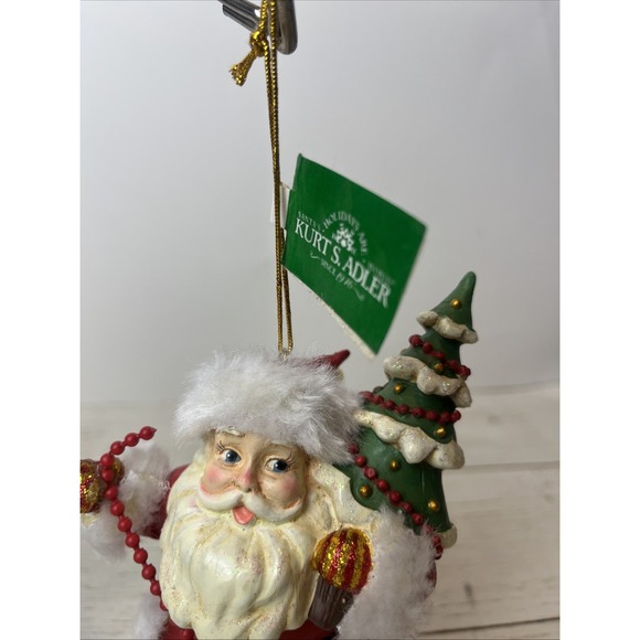 Kurt S Adler Santa Claus Hand Painted Christmas Ornament Faux Fur White 5-1/4" - Picture 2 of 8